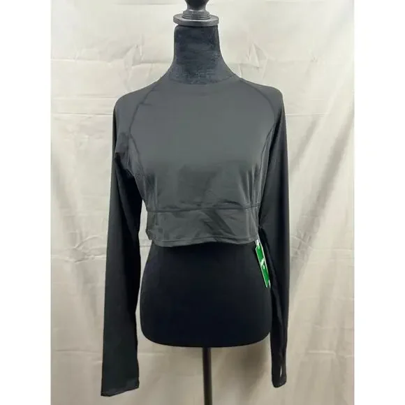 Halara Solid black Thumb Hole Cropped Yoga Sports Top, Size XL - Picture 5 of 6